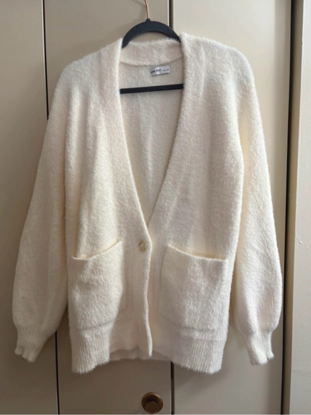 Nine West Cream Fuzzy Button-Front Cardigan